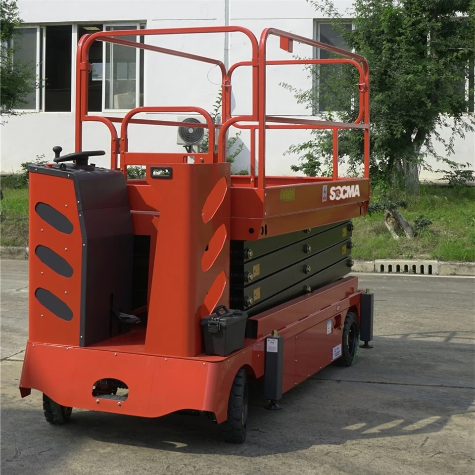 SOCMA 500kg Capacity Height Of 9m Ectric Hydraulic Aerial Work Platform Station Driving Scissor Lift